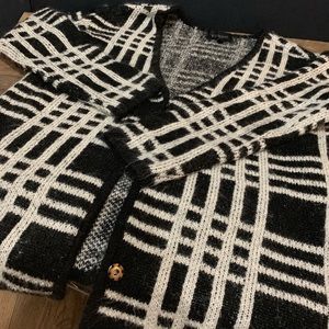 Black & White Plaid Cardigan Sweater